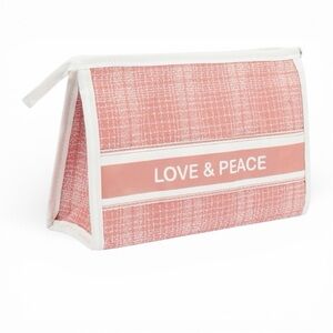 Loven Chic Pink Love & Peace Zip Top Cosmetic Bag With Wristlet Tab New